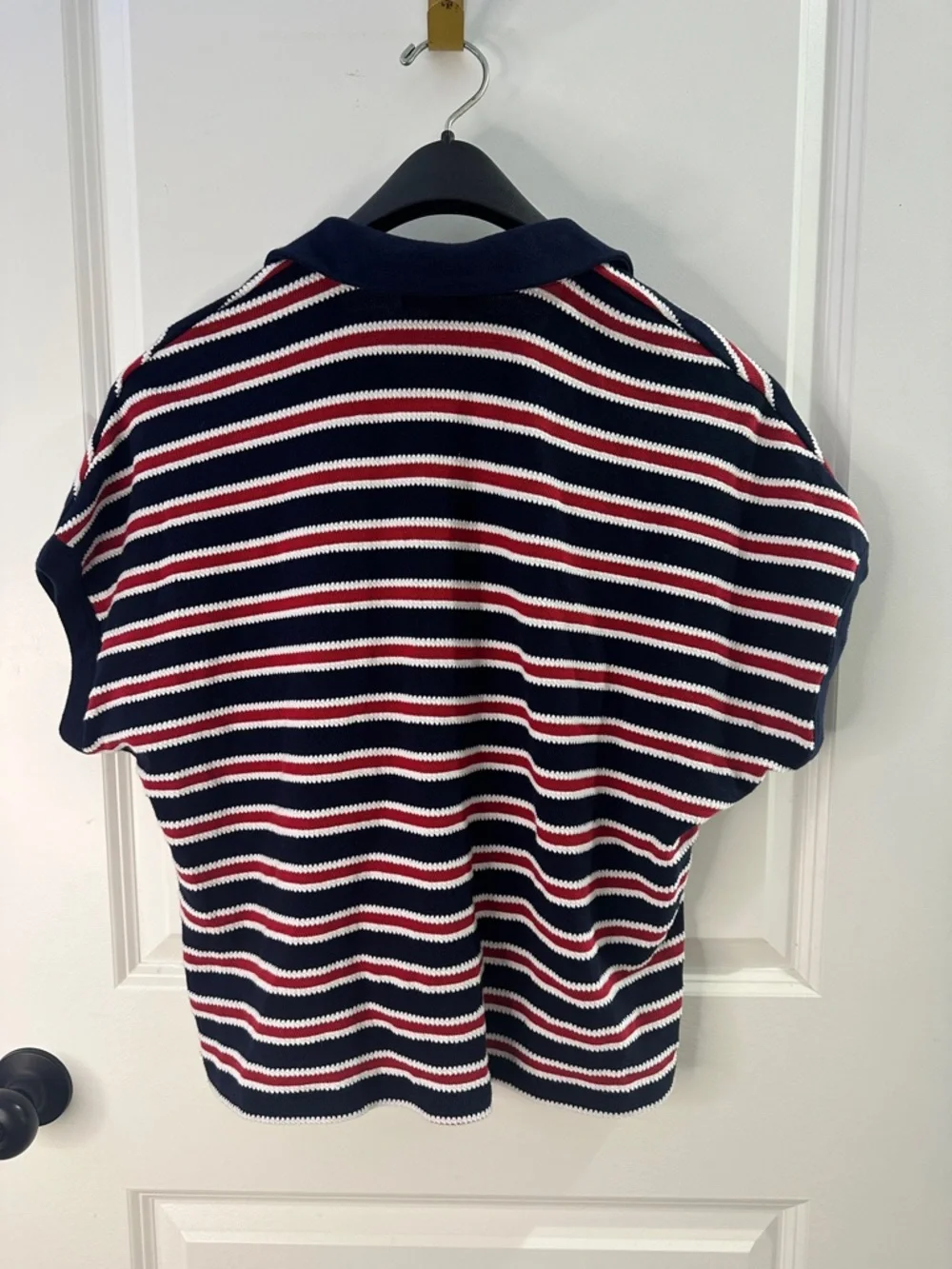 Madewell Striped Knit Polo Top Navy Red White Preppy Casual Boxy  Size Small - Picture 3 of 3